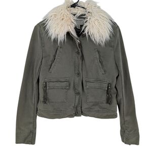 Anthropologie Marrakech Utility Military Jacket Faux Fur Collar Army Green